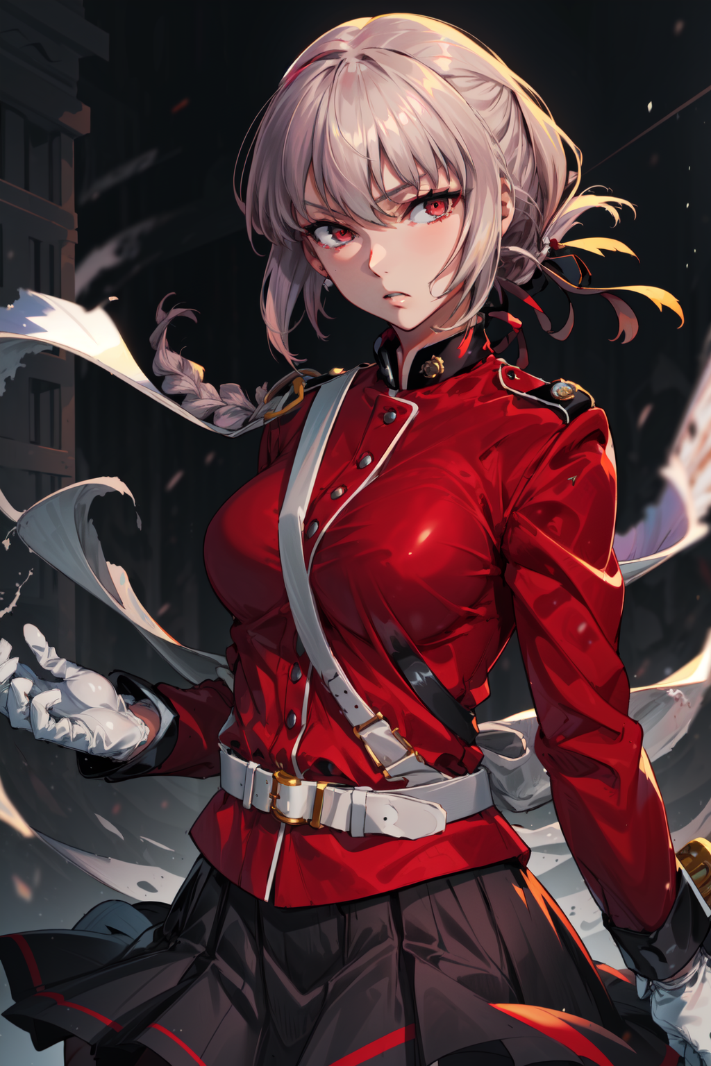 masterpiece,best quality,1girl,mature female,florence nightingale \(fate\),aafng,braid,large breasts,military uniform,red ...